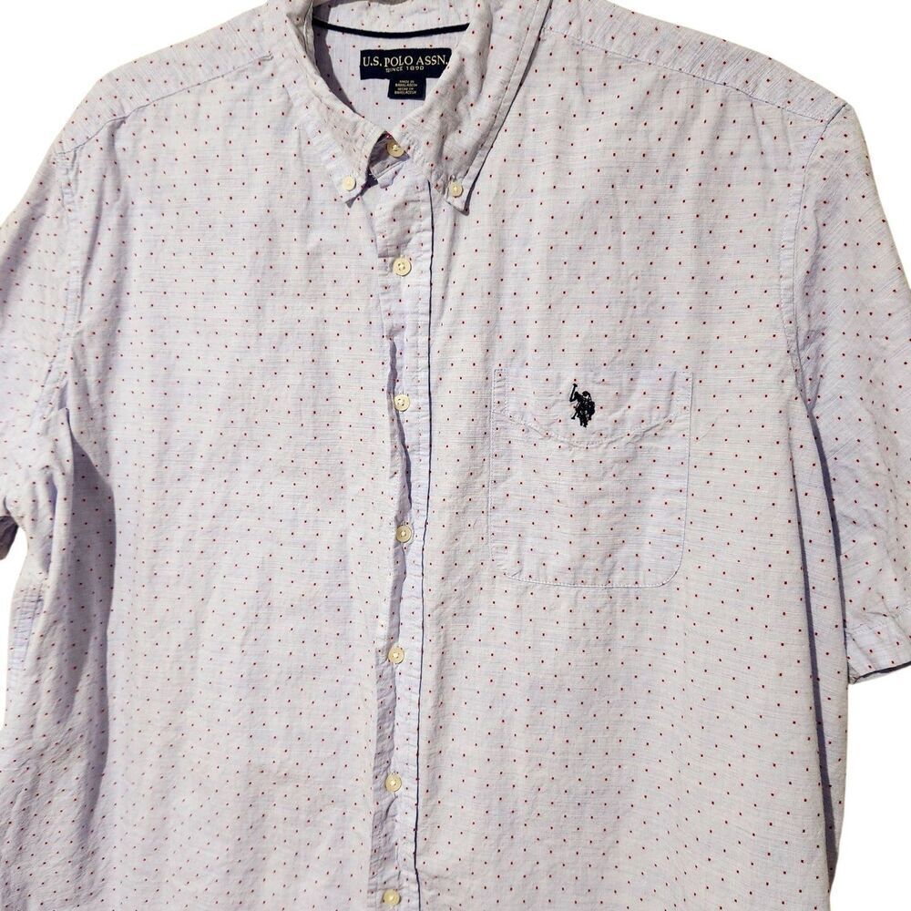 Us Polo assn Mens Shirt Size 2XLT Light Lavender Color With Red Polka Dot - Picture 3 of 10